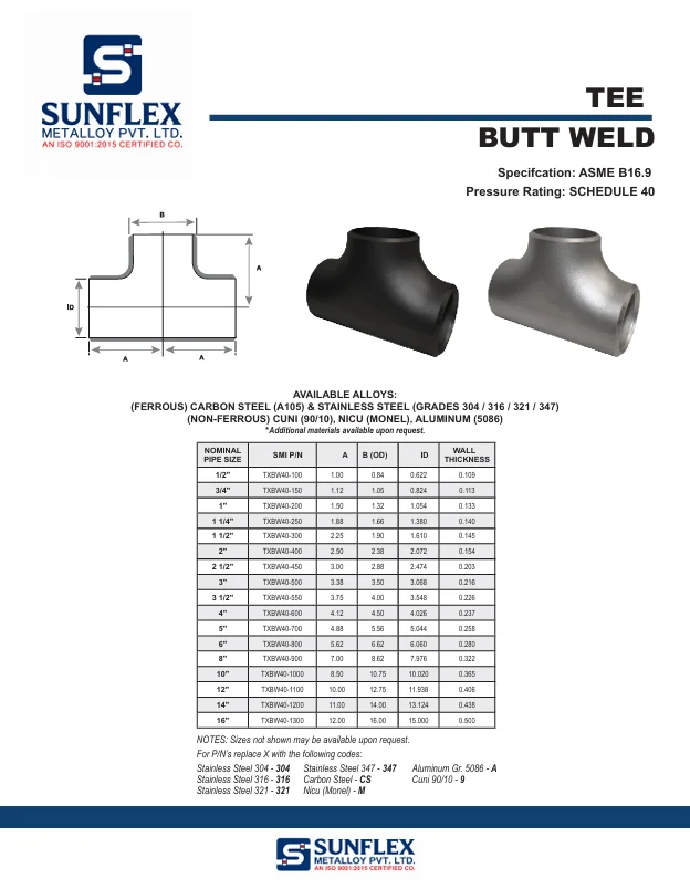 Buttweld Tee Schedule 40